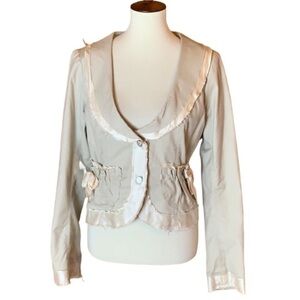 Satin-Trim Light Cream Women's Blazer Jacket